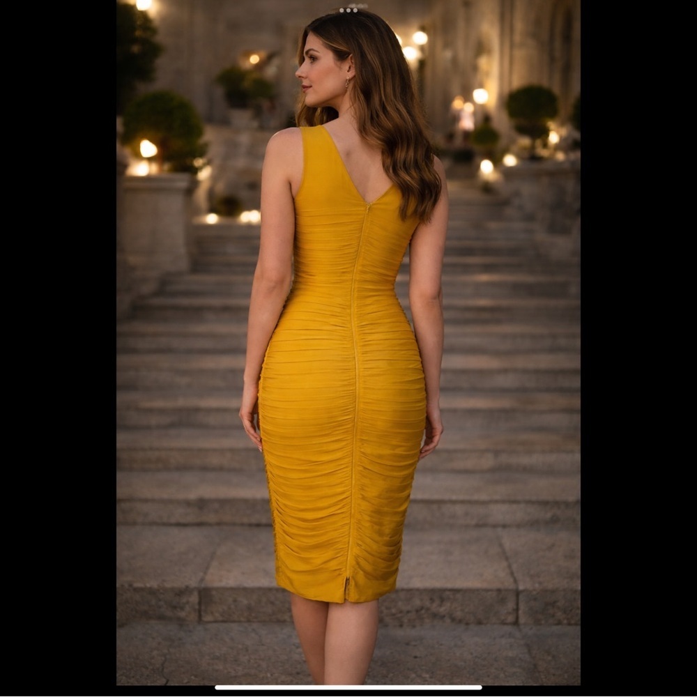Banana Republic Ruched Midi Dress Sleeveless Yellow Size 2